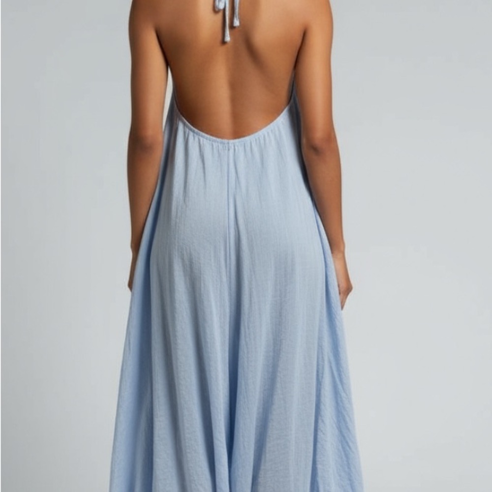 Free People Nautical Notions Jumpsuit sky blue size small will fit s-xl - Picture 7 of 9